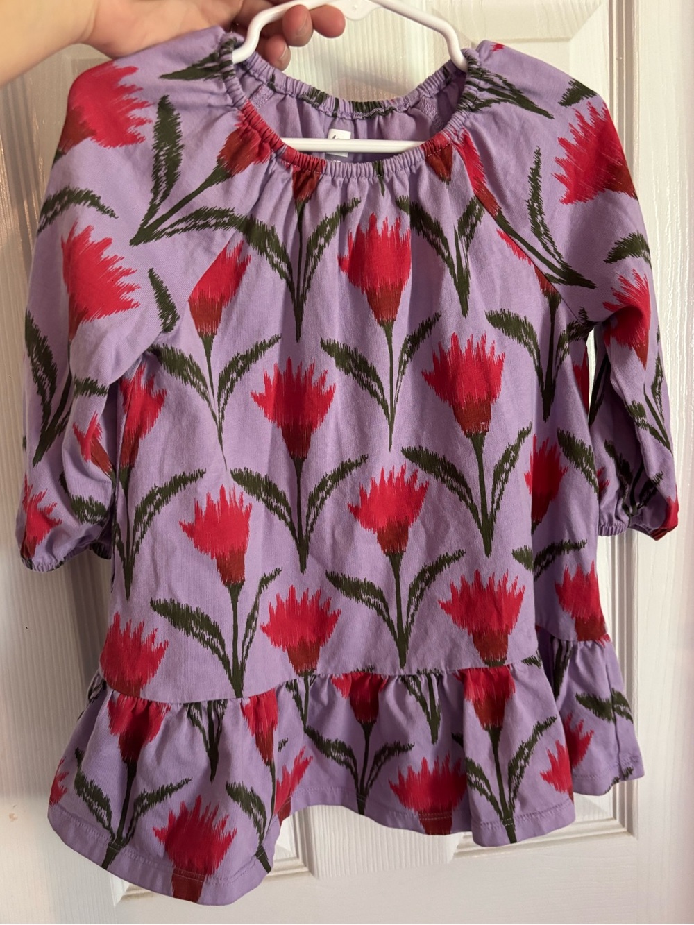Tea Collection Lilac Peplum Dress/Tunic with Red Floral Print